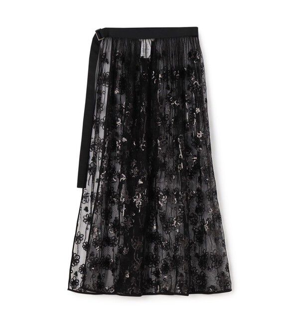 MACPHEE「メッシュスパンコール ラップスカート」|スカート|18 ブラック系