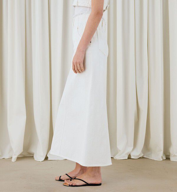 DES PRES「ペインティングホワイトデニム ブラレット付きマキシスカート」|タイト|