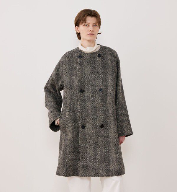 GALERIE VIE「ワイドヘリンボーン カラーレストレンチコート」|ノーカラーコート|