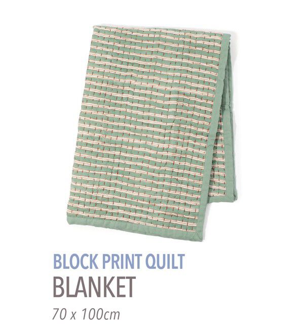 TOMORROWLAND HOME「ブロックプリントキルト マルチカバー  S」|ブランケット|56 ライトグリーン系