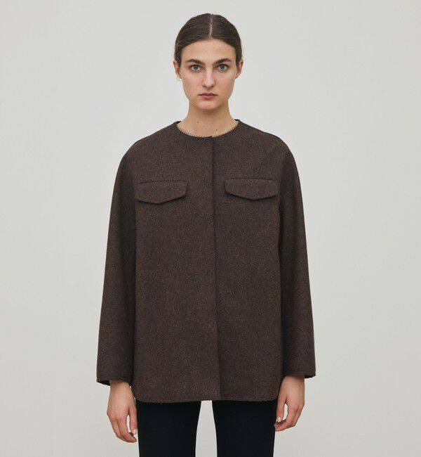 DES PRES「ミルドウール ショートコート」|ノーカラーコート|