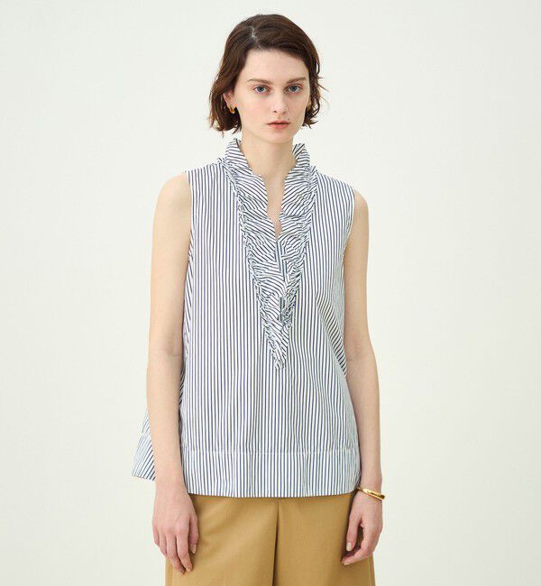 MACPHEE「【WEB先行予約】コットンタイプライター フリルノースリーブブラウス」|シャツ・ブラウス|