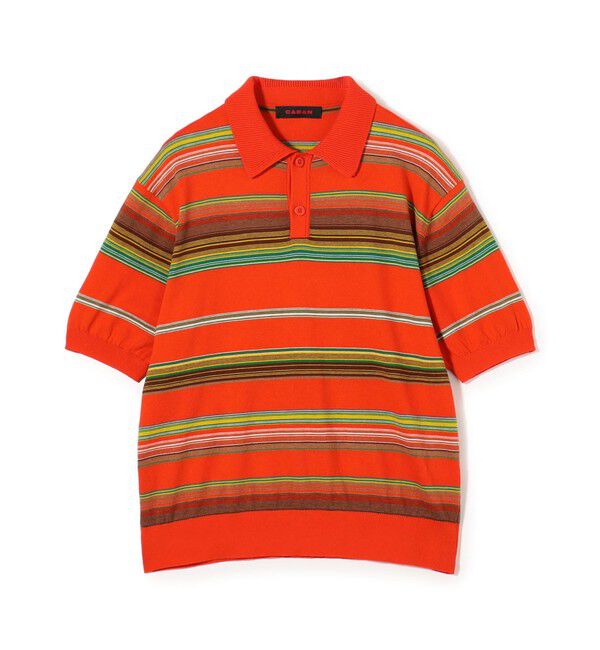 CABaN「コットンカシミヤ マルチボーダー ポロプルオーバー」|ニット・セーター|36 レッド系