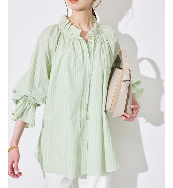 SLOBE IENA「《追加》タイプライターフリルブラウス」|シャツ・ブラウス|グリーン