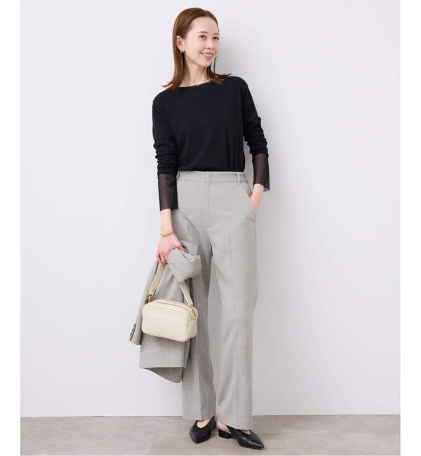 SLOBE IENA「《WEB限定/追加》レイヤードフロッキードットスリーブロンTEE」|Tシャツ・カットソー|