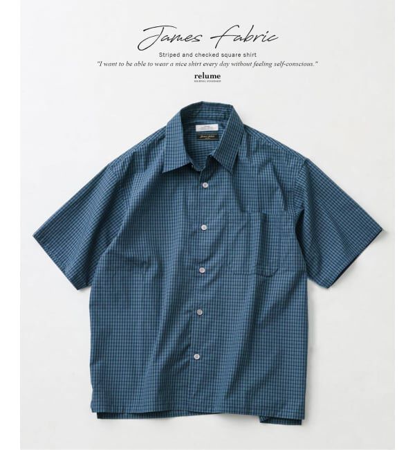 JOURNAL STANDARD relume「《予約》JAMES FABRIC ストライプ＆チェック スクエアシャツ」|シャツ・ブラウス|ネイビー