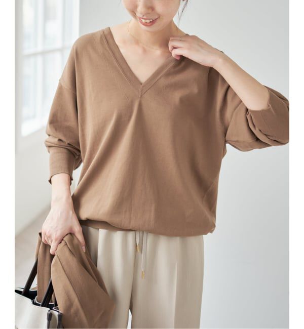 Spick and Span「Emil cotoni Vネックプルオーバー」|ニット・セーター|キャメル