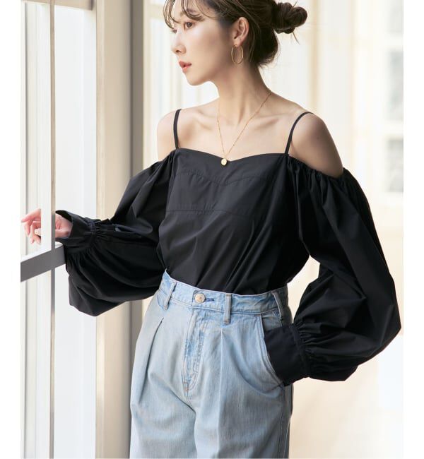 NOBLE「PROTAGONISTA/プロタゴニスタ オフショルダーボリュームスリーブブラウス」|シャツ・ブラウス|ブラック