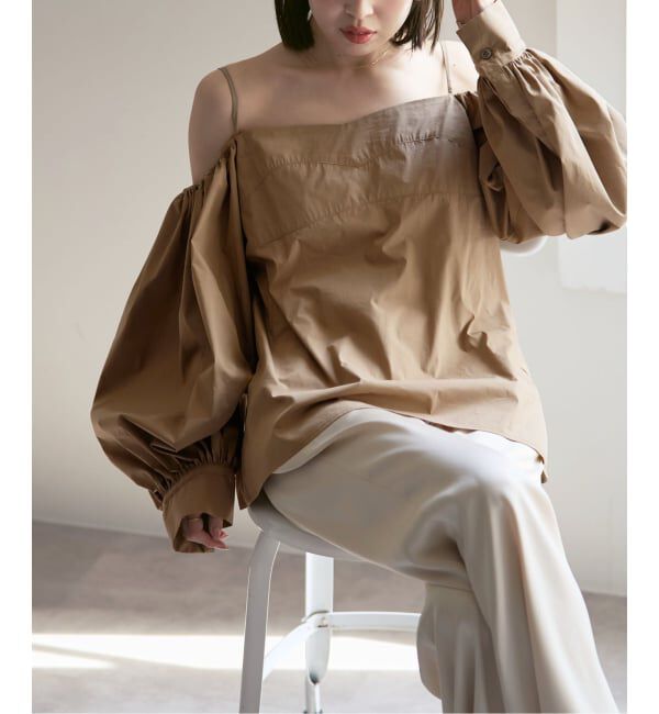 NOBLE「PROTAGONISTA/プロタゴニスタ オフショルダーボリュームスリーブブラウス」|シャツ・ブラウス|ベージュ