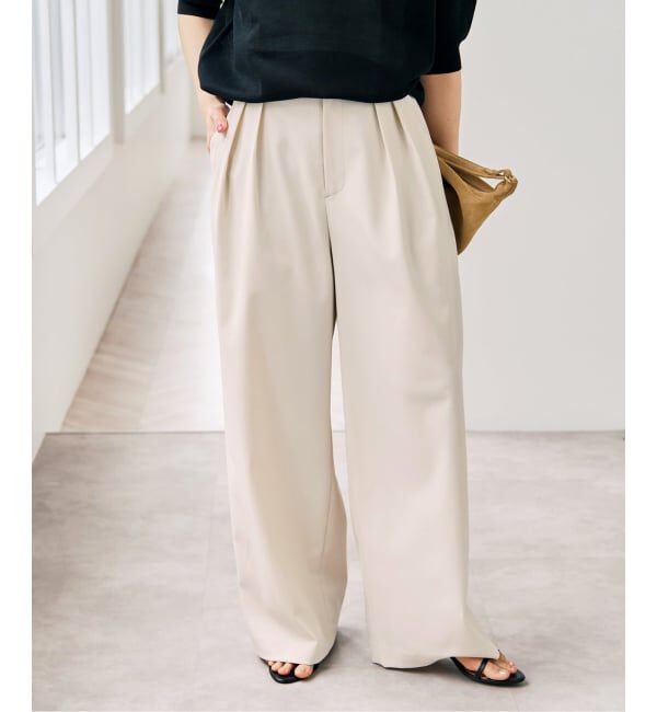 Spick and Span「《セットアップ可》ツイルストレッチタックパンツ」|スラックス|ナチュラル