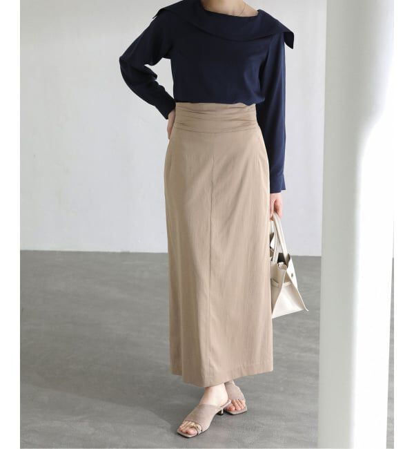  「【洗える】ウエストタックタイトスカート」|スカート|ベージュ