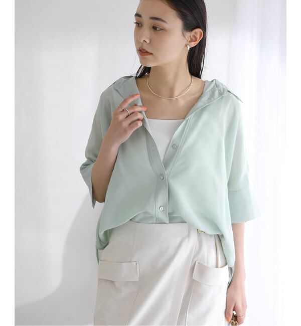  「《予約》【洗える】ドルマンハーフスリーブシャツ」|シャツ・ブラウス|