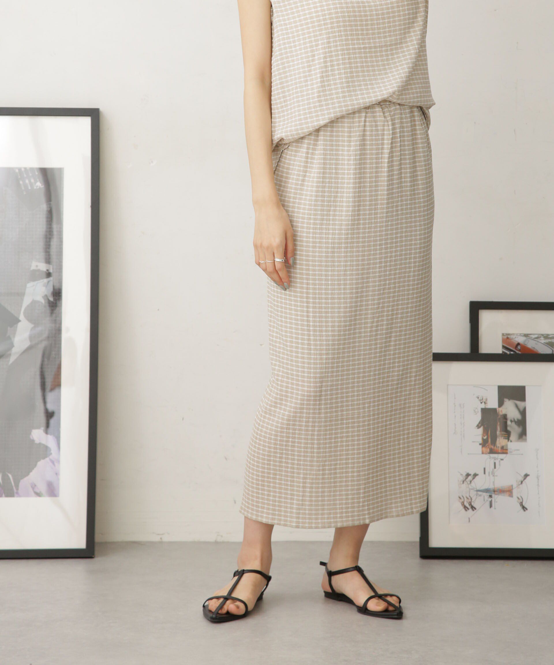 nano･universe「LB.04/カットジャガードスカート (セットアップ可)」|スカート|ベージュ