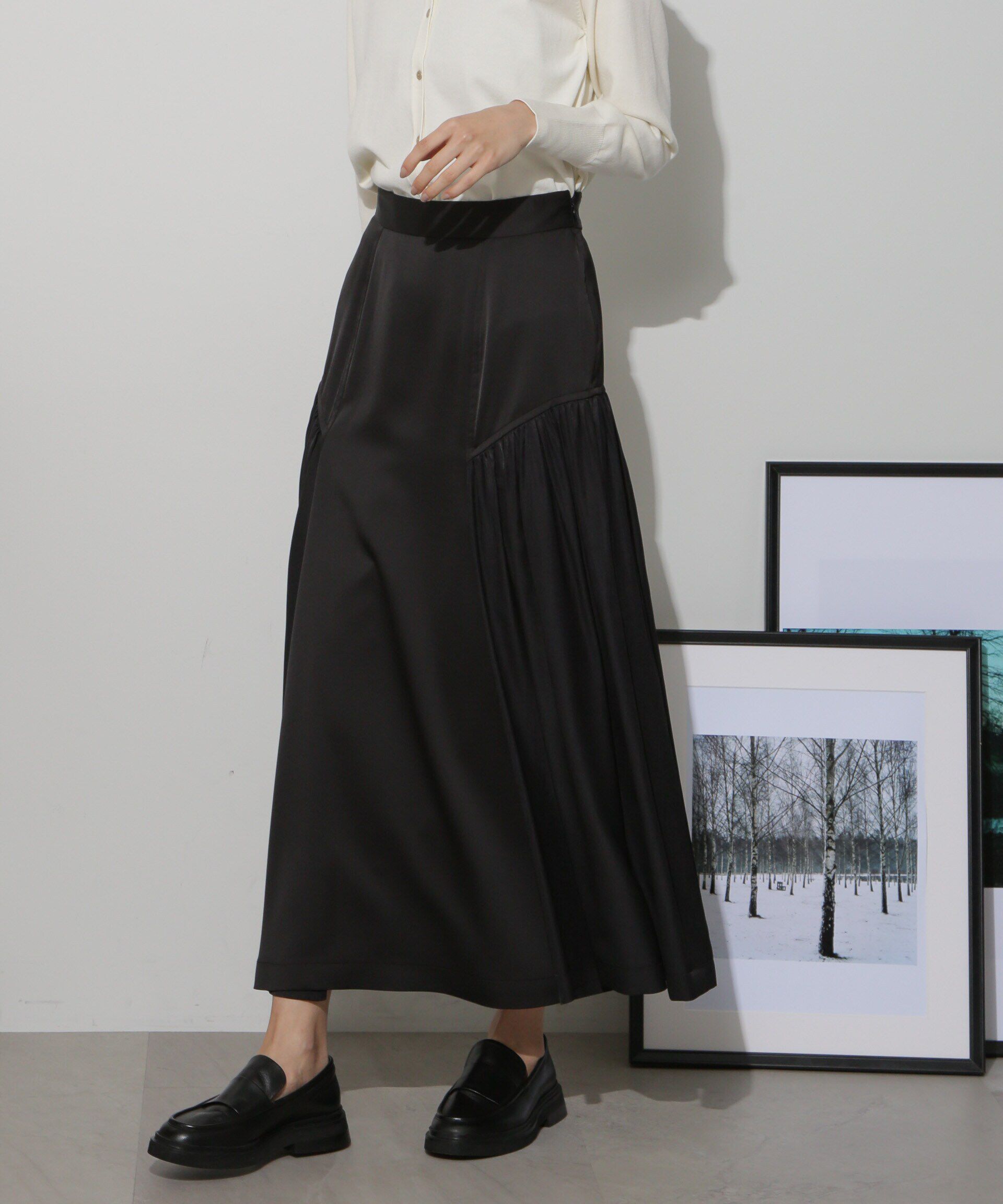 nano･universe「サイド切り替えサテンスカート」|スカート|