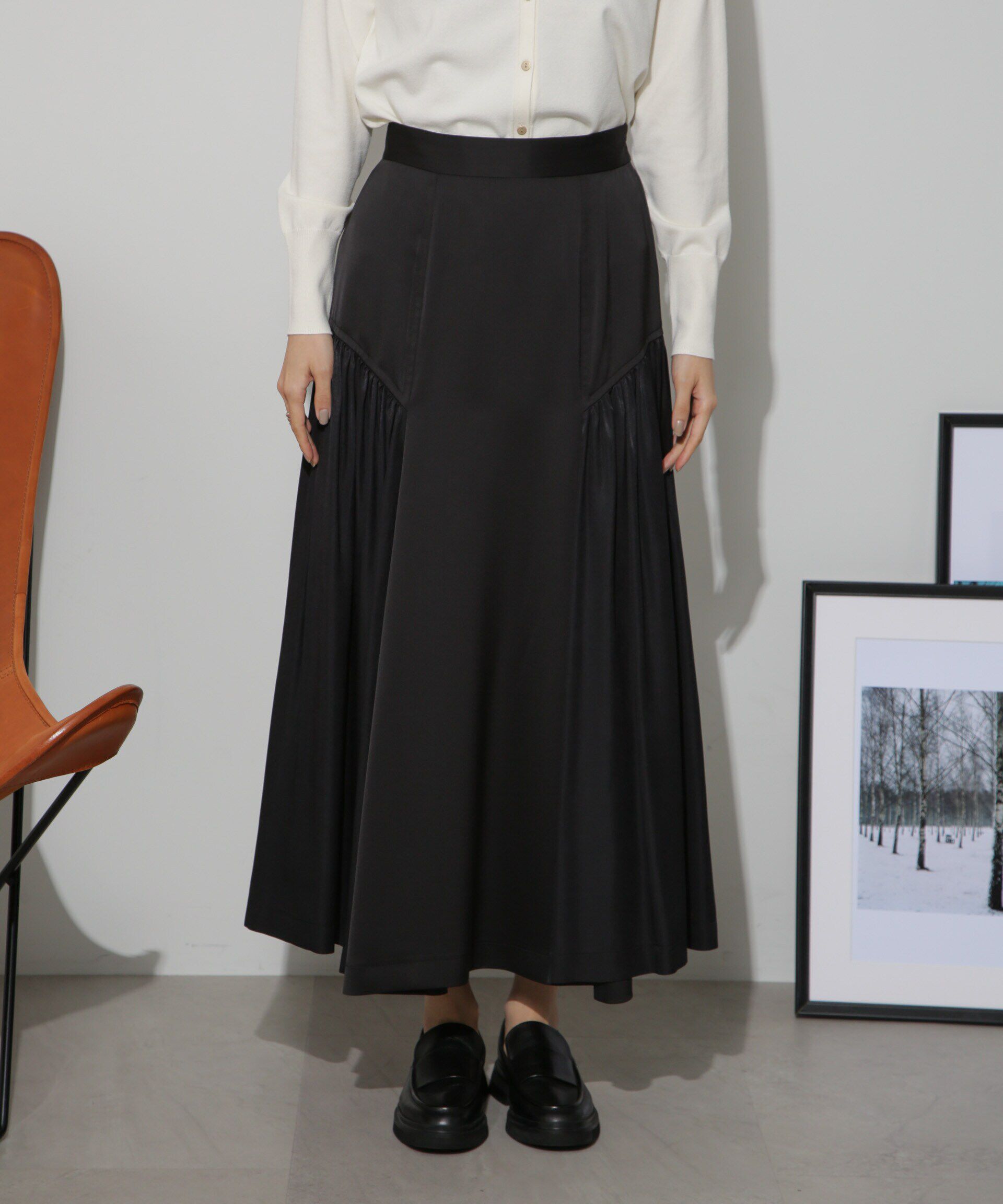 nano･universe「サイド切り替えサテンスカート」|スカート|