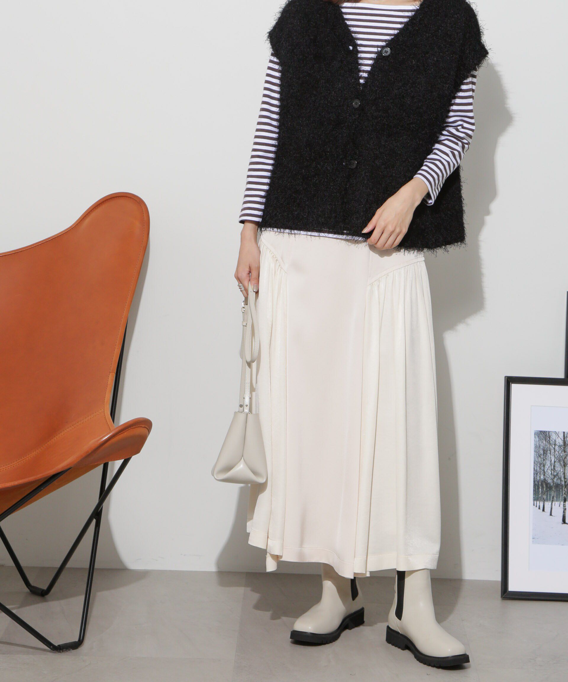 nano･universe「サイド切り替えサテンスカート」|スカート|