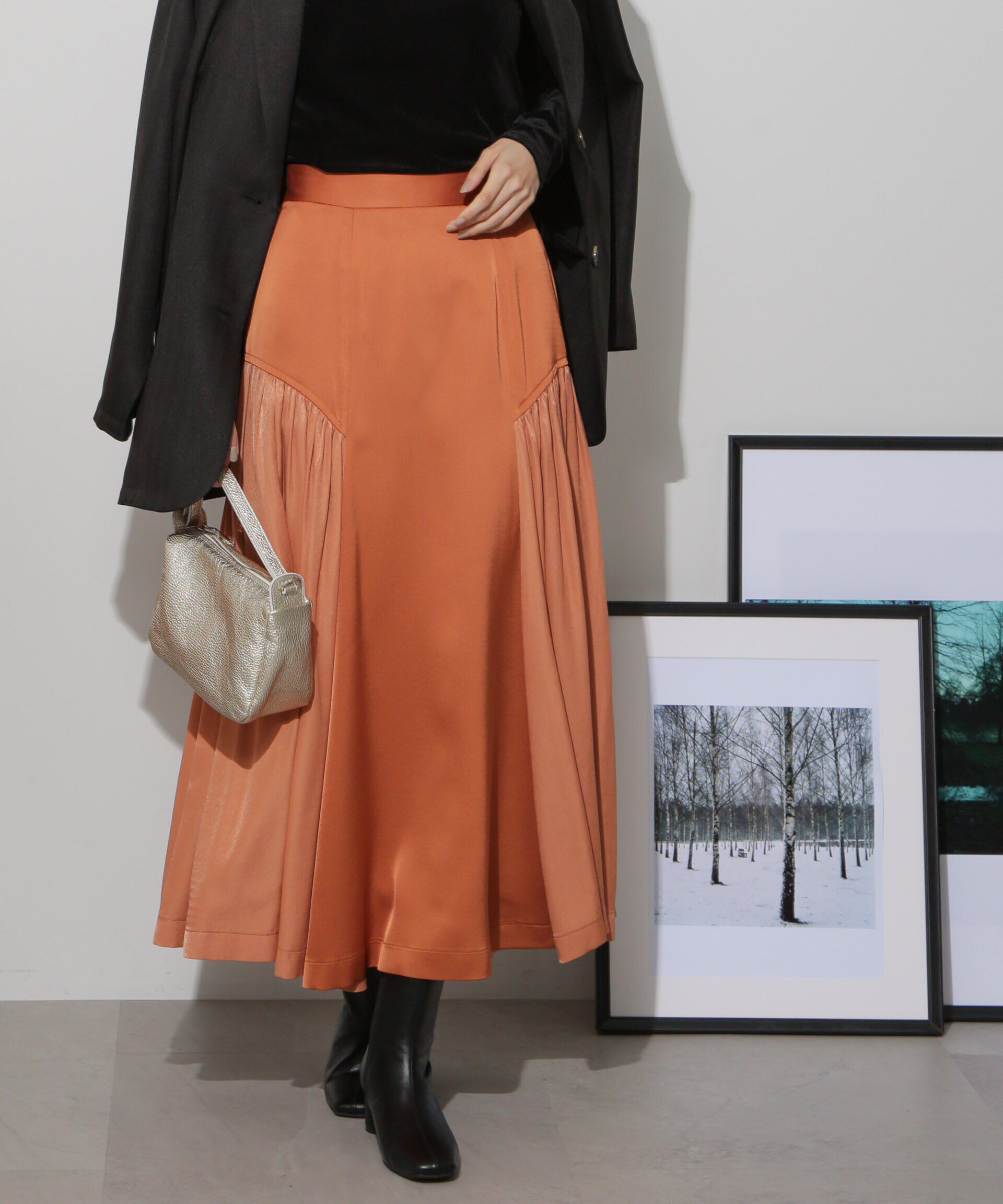 nano･universe「サイド切り替えサテンスカート」|スカート|