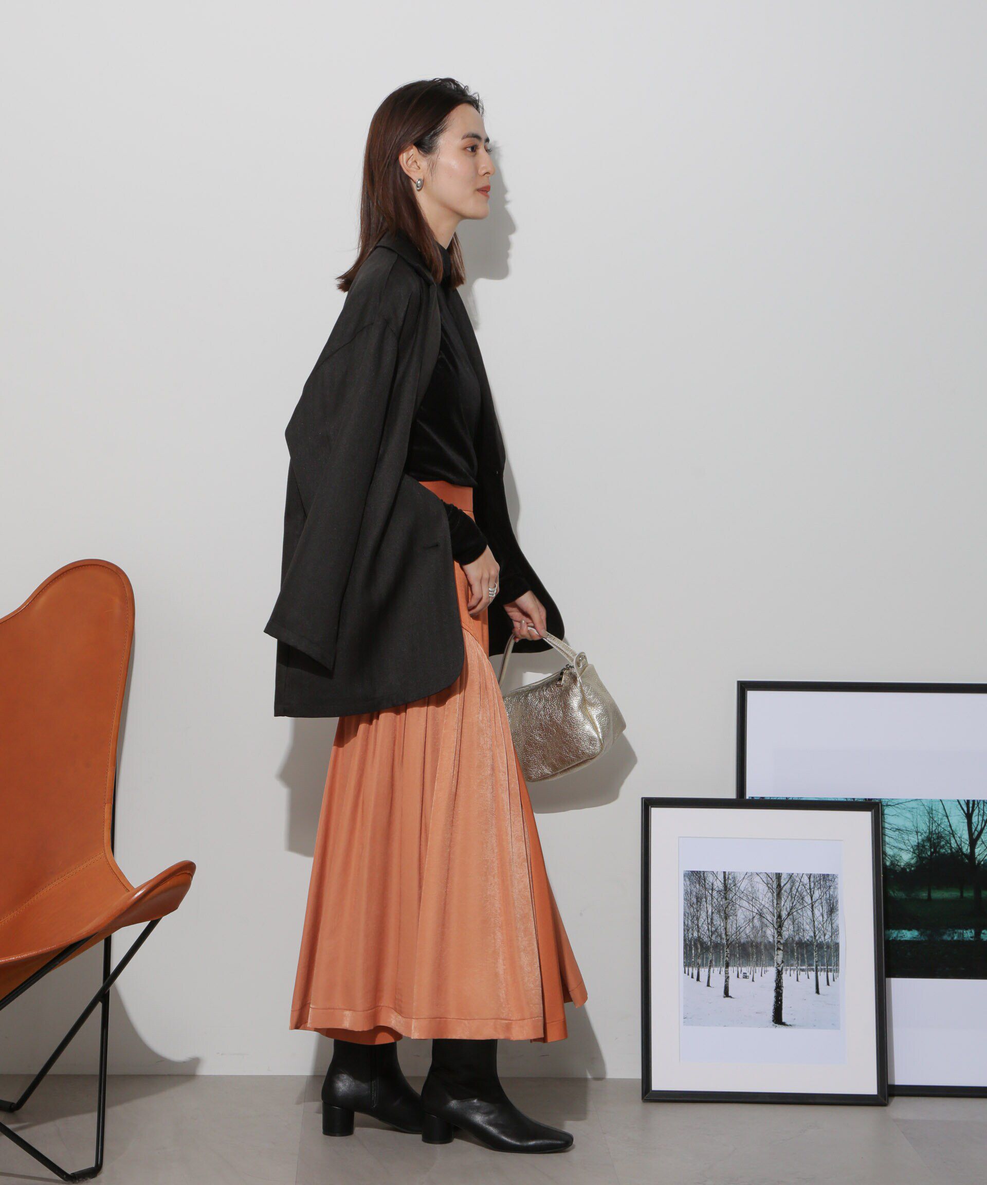 nano･universe「サイド切り替えサテンスカート」|スカート|