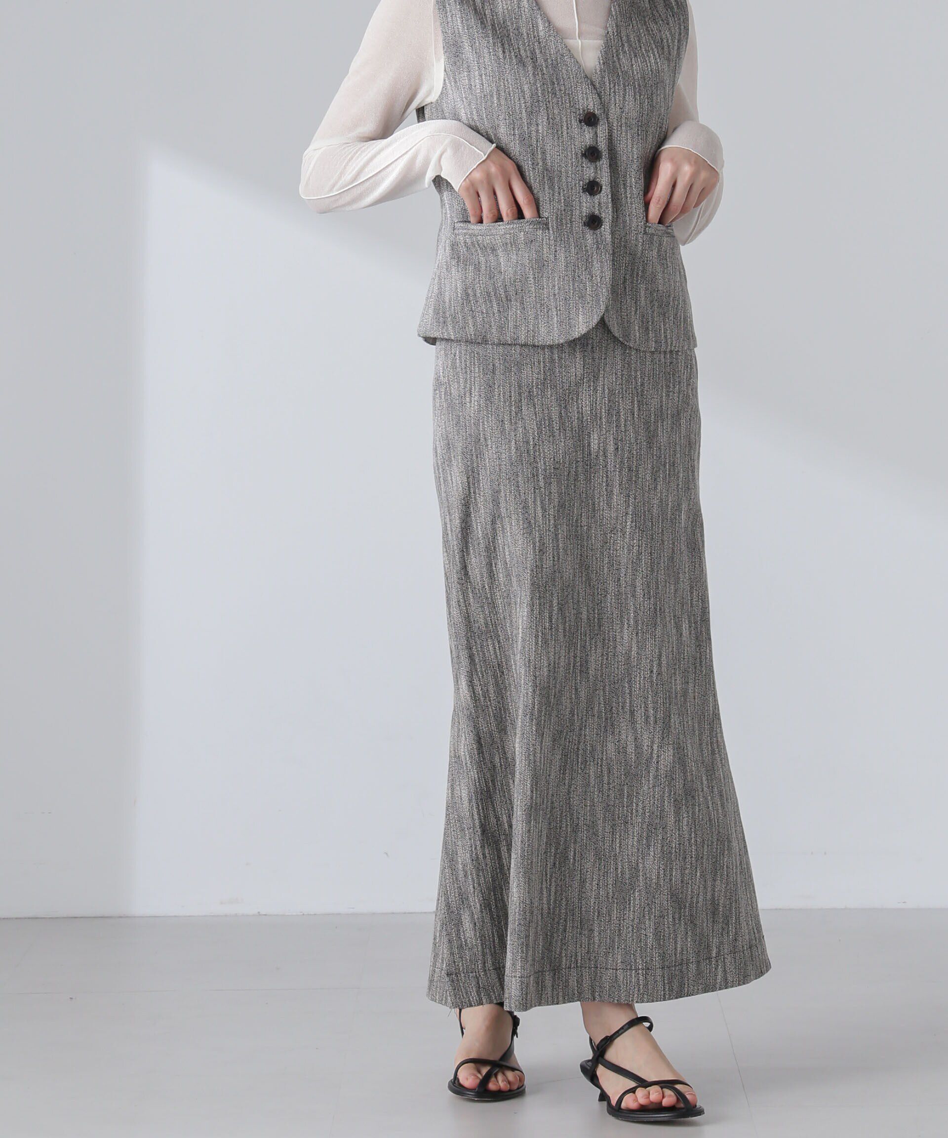 nano･universe「スラブメランジマキシスカート(セットアップ可)」|スカート|グレー