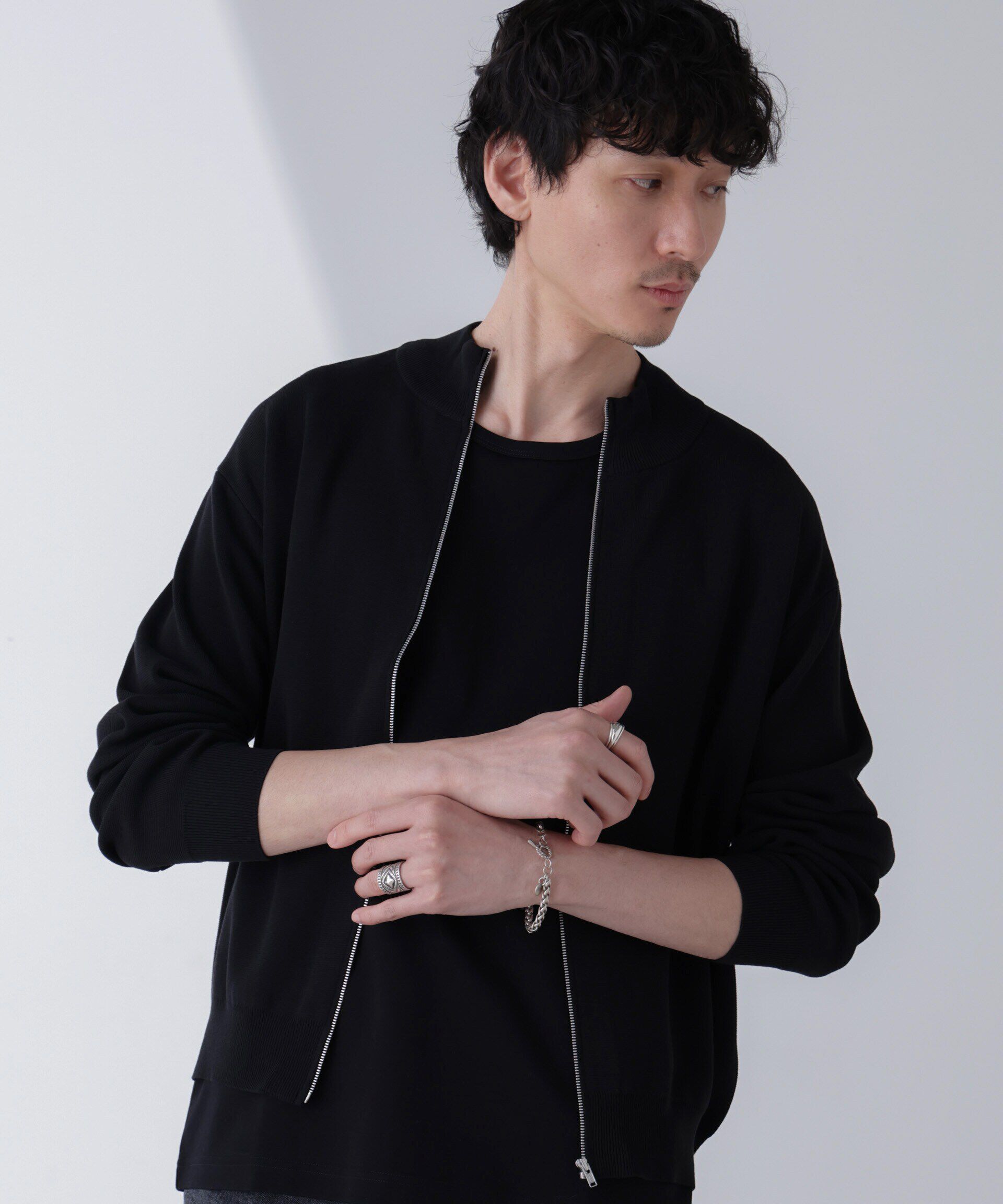 nano･universe「14ゲージミラノリブドライバーズニット(手洗い可能)」|ニット・セーター|ブラック