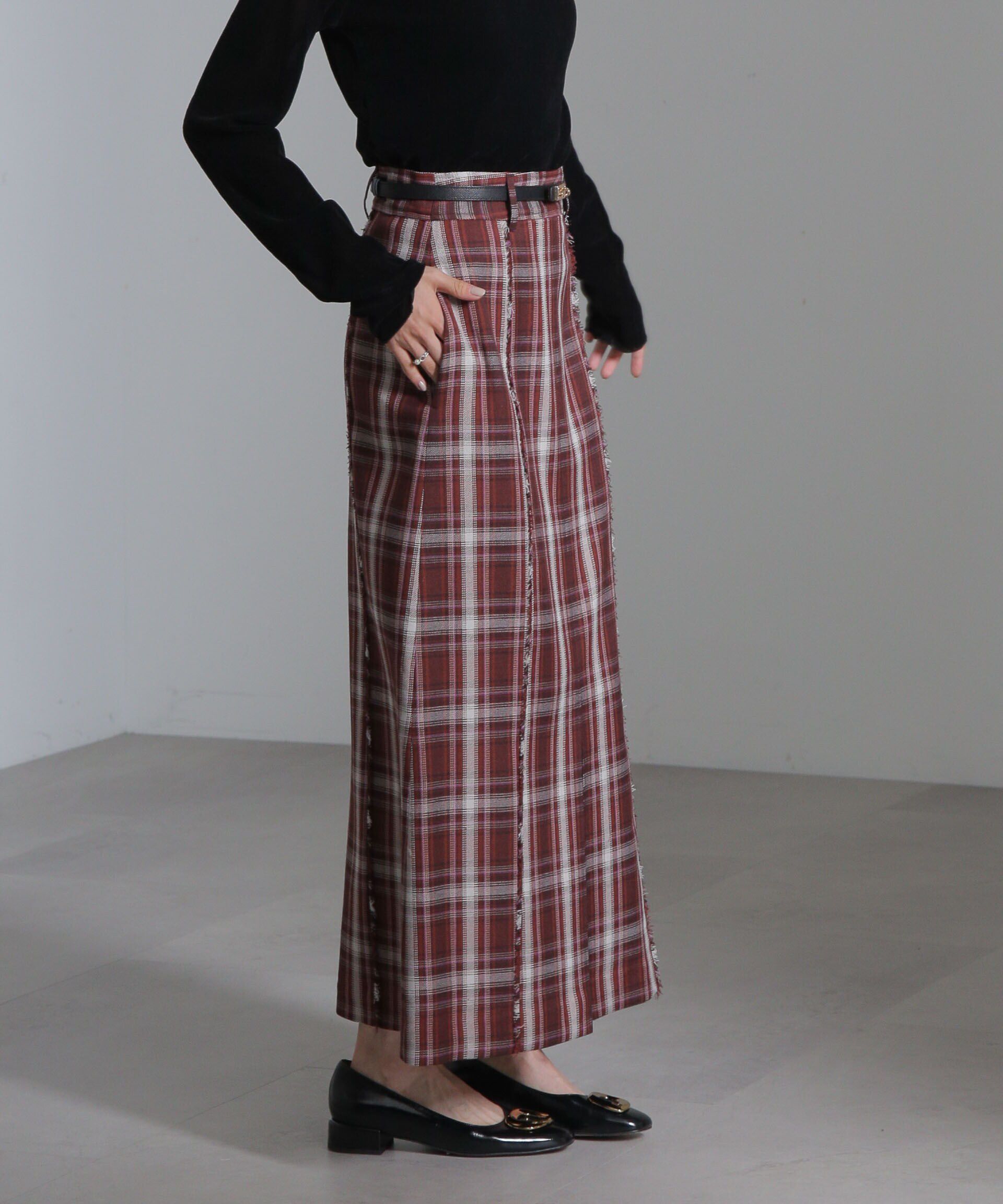 nano･universe「チェックスリットロングスカート」|スカート|