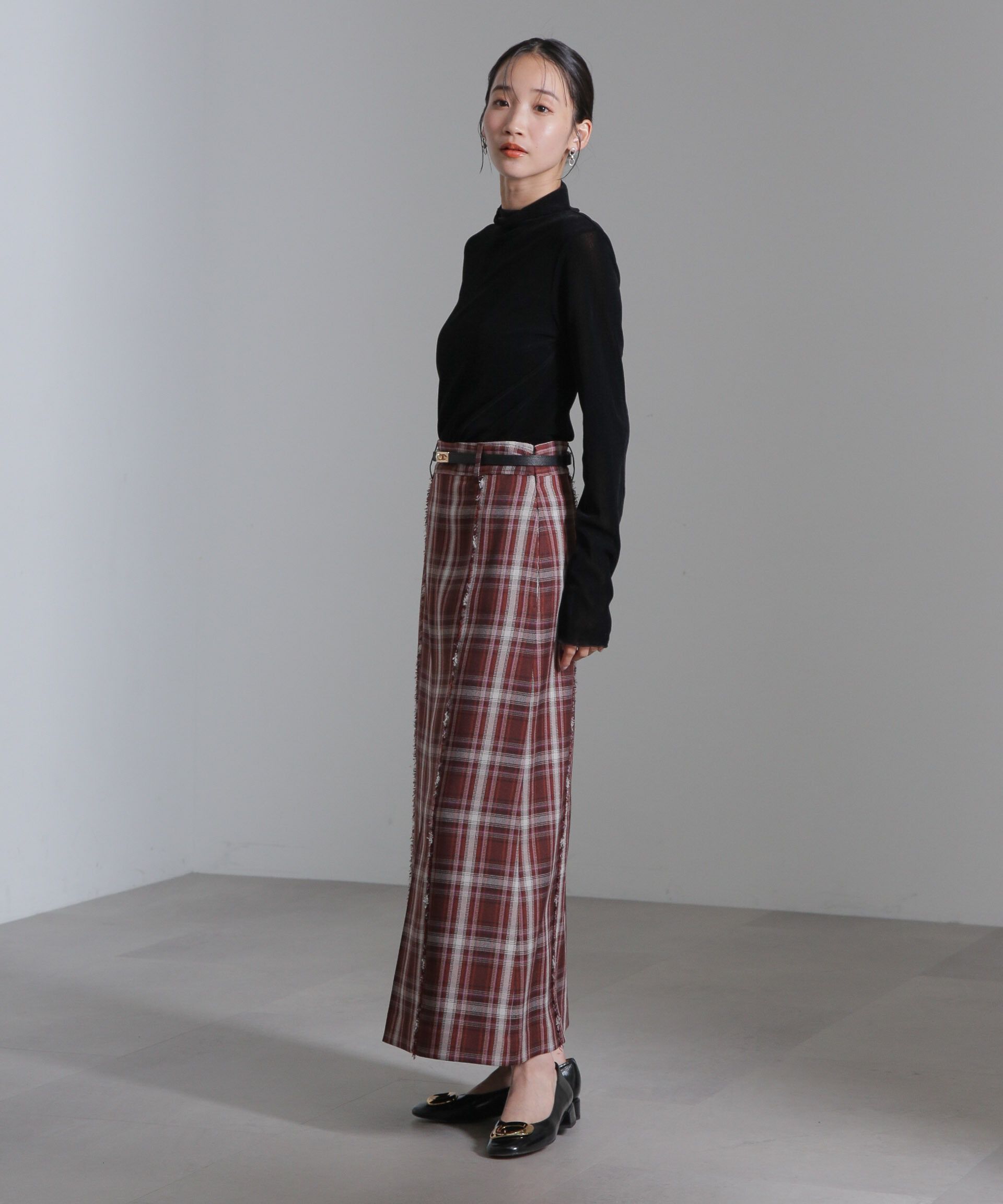 nano･universe「チェックスリットロングスカート」|スカート|