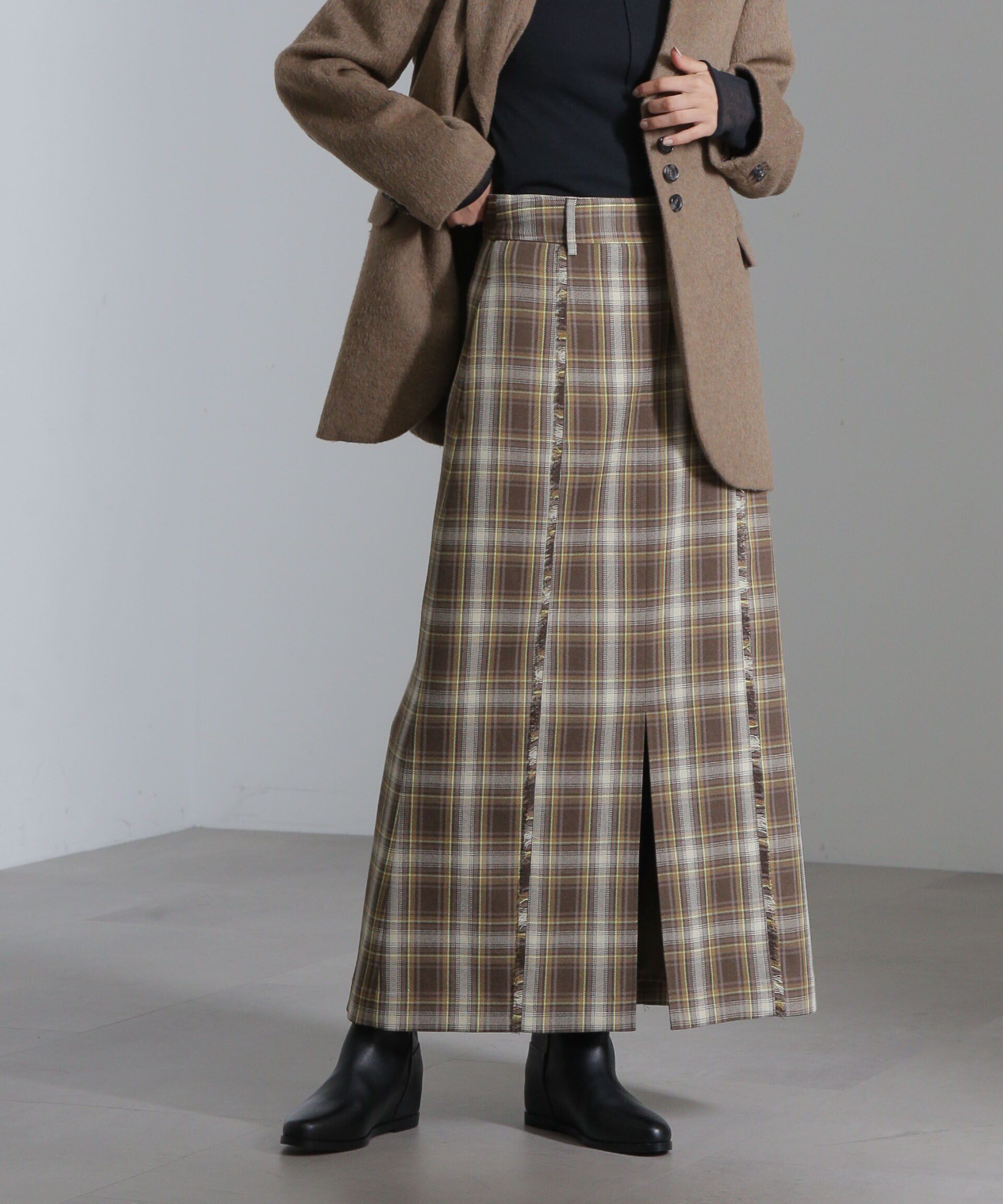 nano･universe「チェックスリットロングスカート」|スカート|