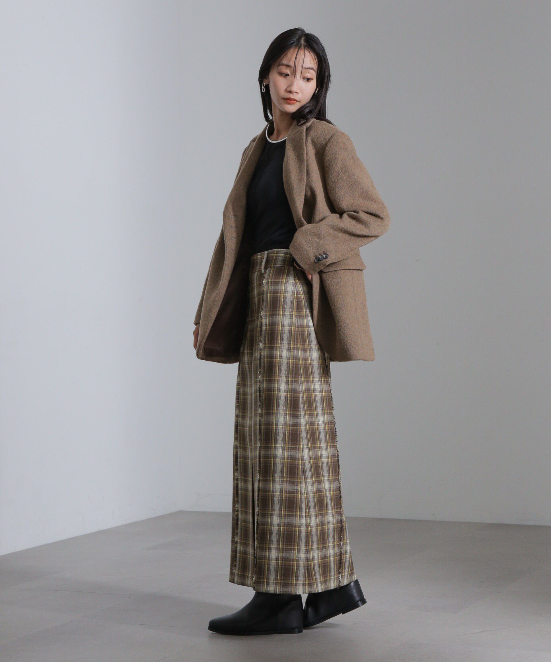 nano･universe「チェックスリットロングスカート」|スカート|