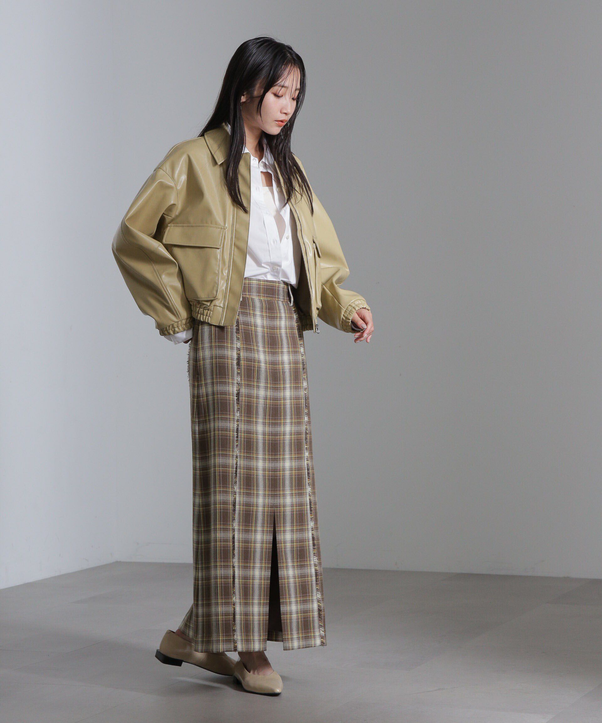 nano･universe「チェックスリットロングスカート」|スカート|