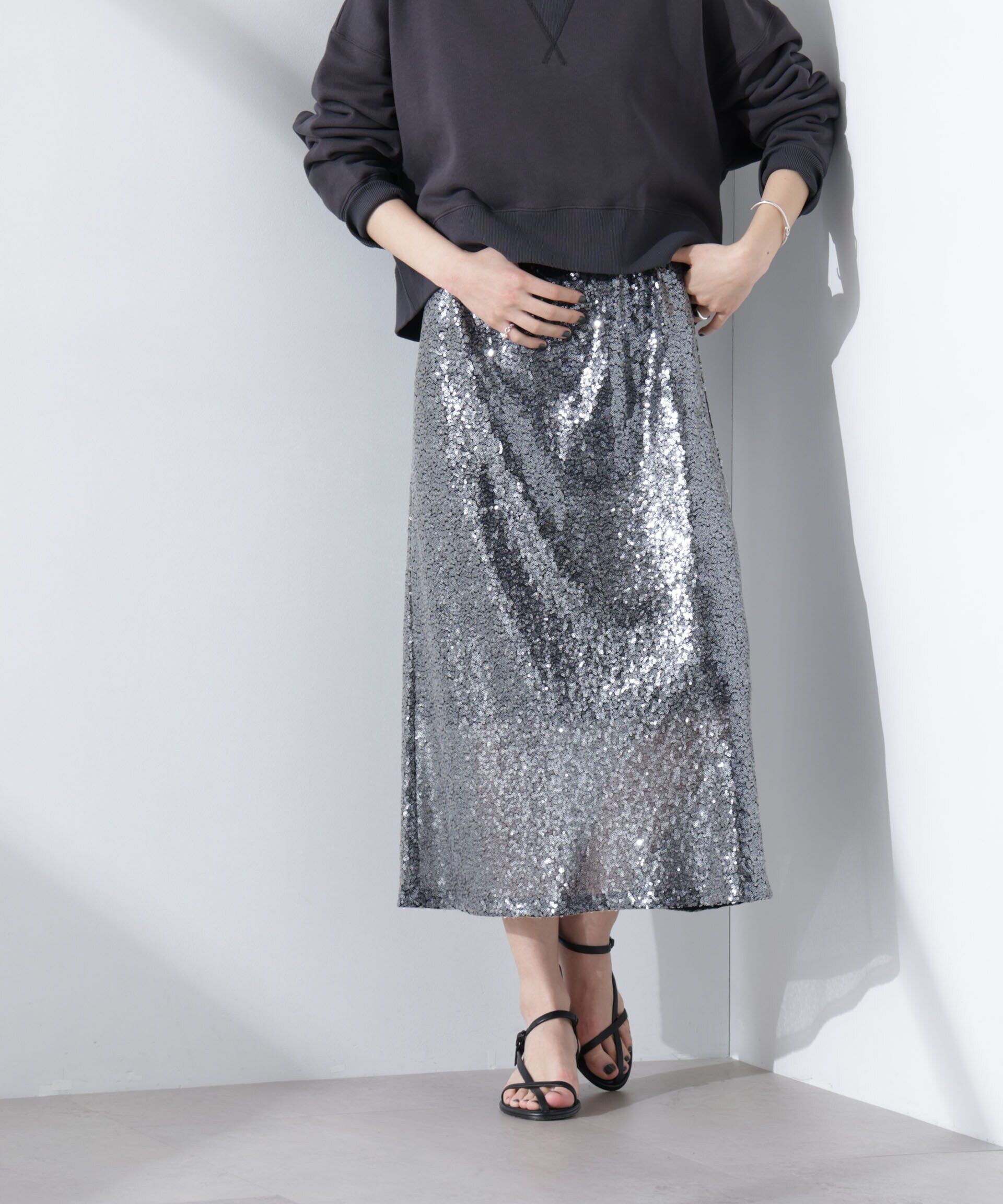 nano･universe「スパンコールスカート」|スカート|ブラック