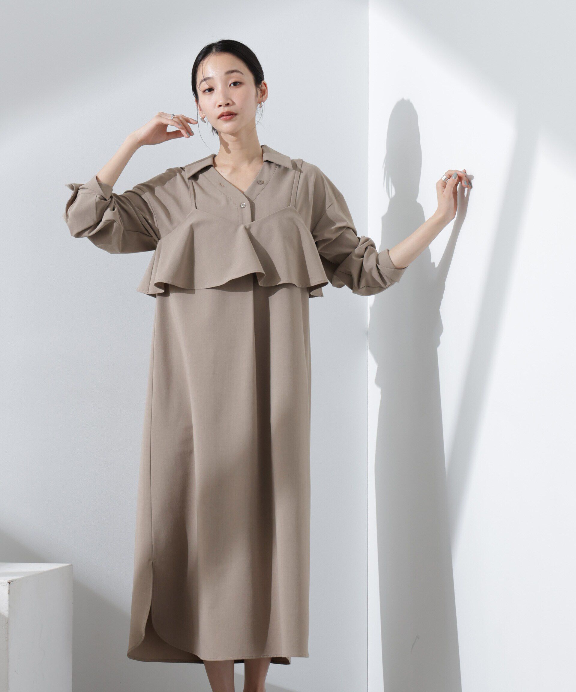 nano･universe「キャミソールビスチェ＋スキッパーワンピースSET」|ワンピース|モカ3