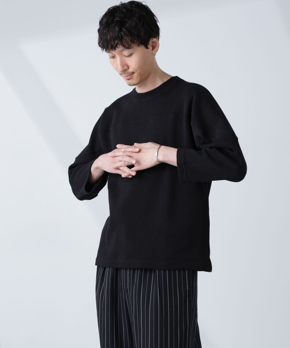 nano･universe「変形ハニカムジャガードフットボールTシャツ」|Tシャツ・カットソー|ブラック