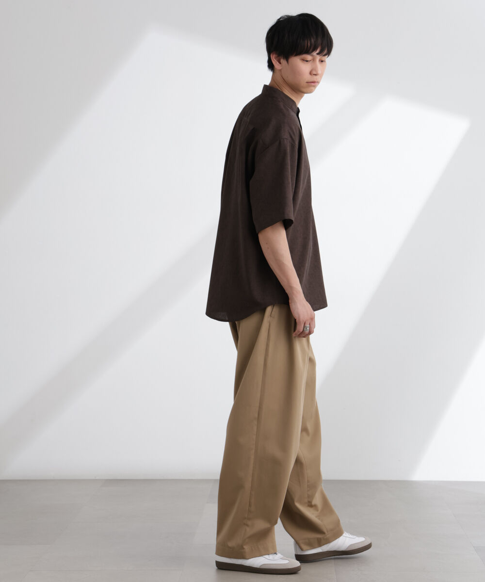 nano･universe「テックリネンバンドカラープルオーバーシャツ 半袖」|シャツ・ブラウス|