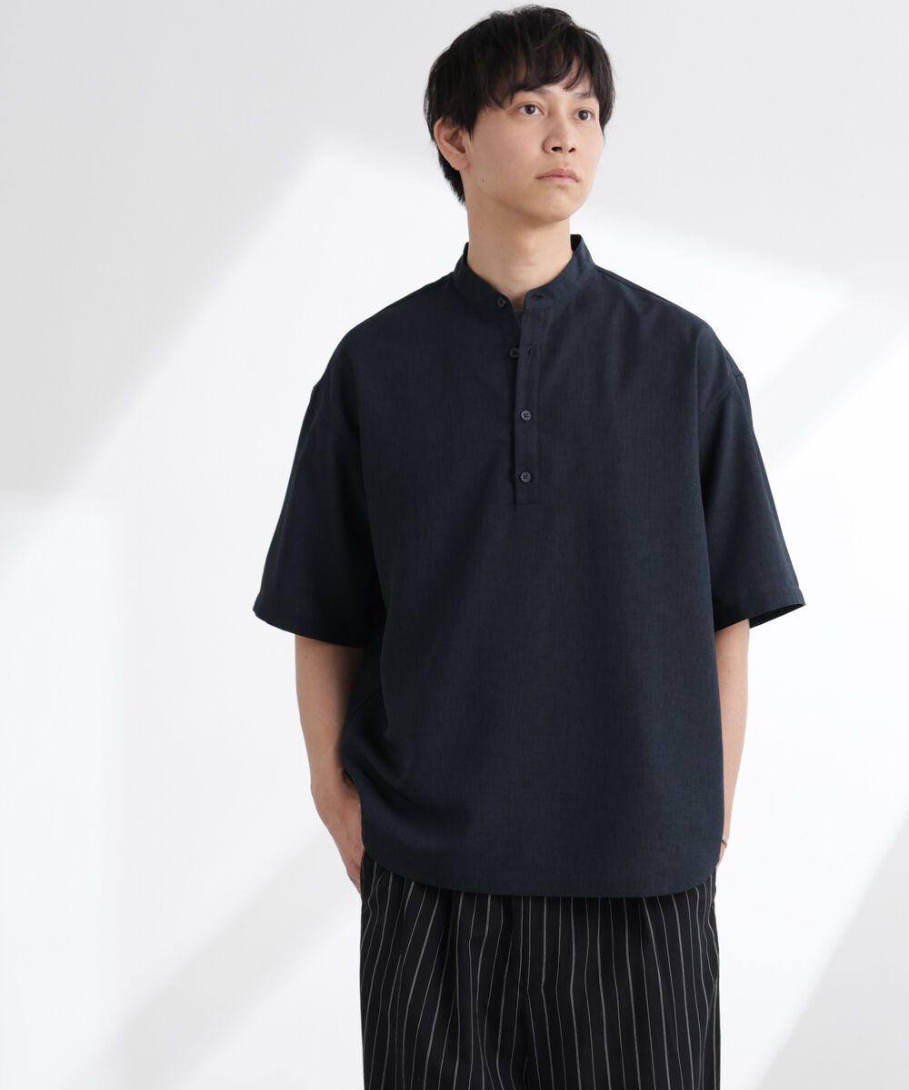 nano･universe「テックリネンバンドカラープルオーバーシャツ 半袖」|シャツ・ブラウス|