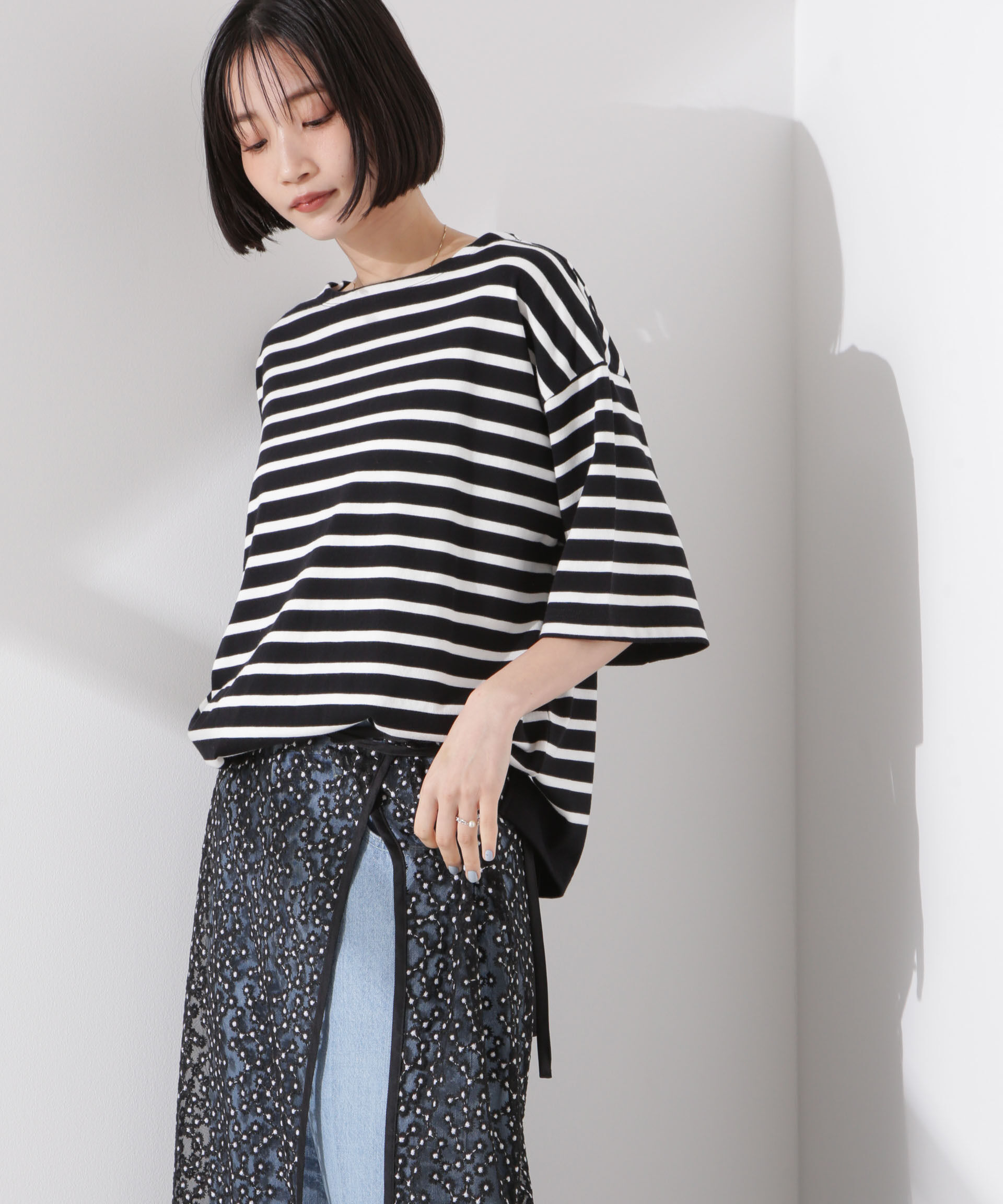 nano･universe「パネルボーダーワイドトップス」|Tシャツ・カットソー|