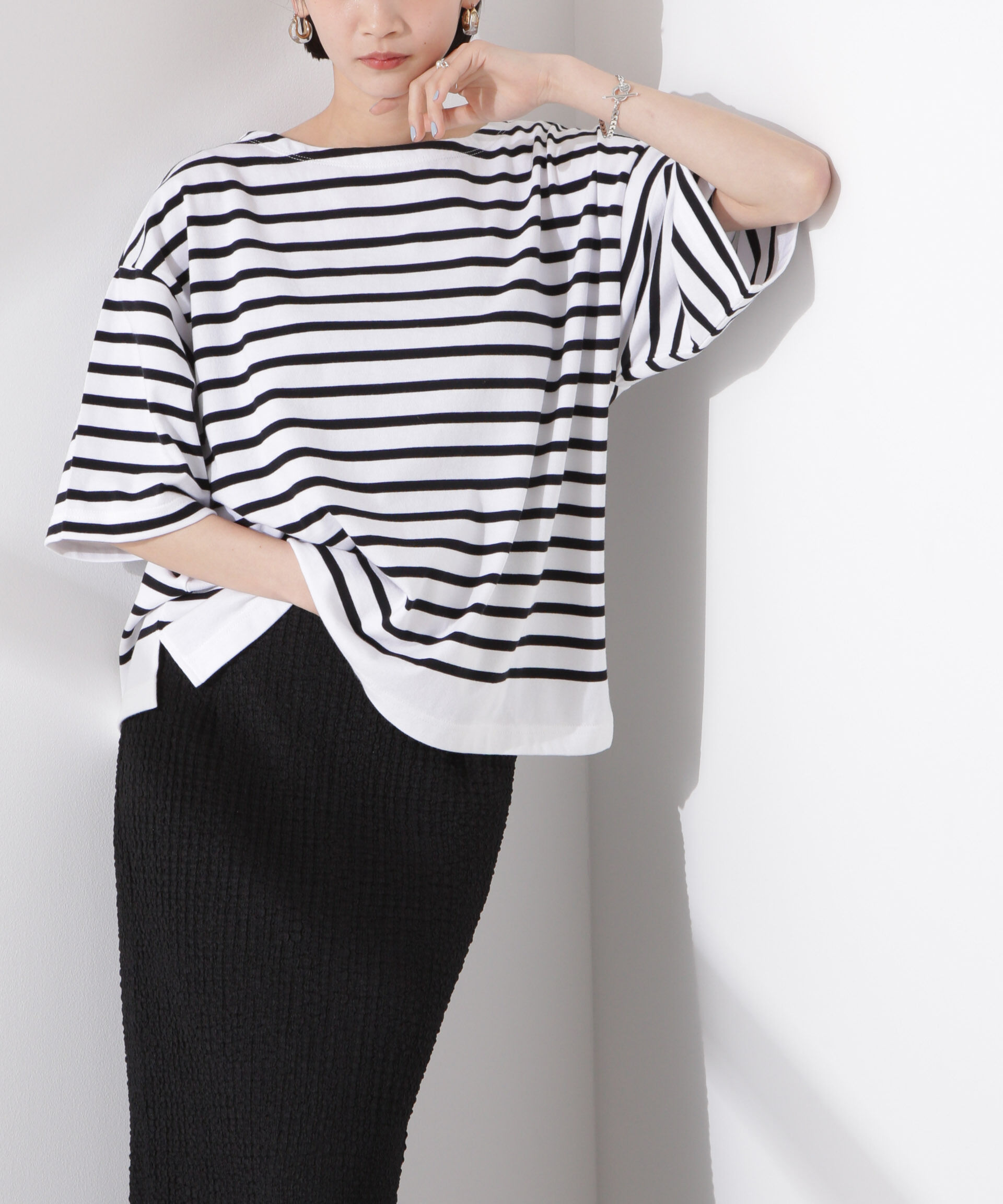 nano･universe「パネルボーダーワイドトップス」|Tシャツ・カットソー|