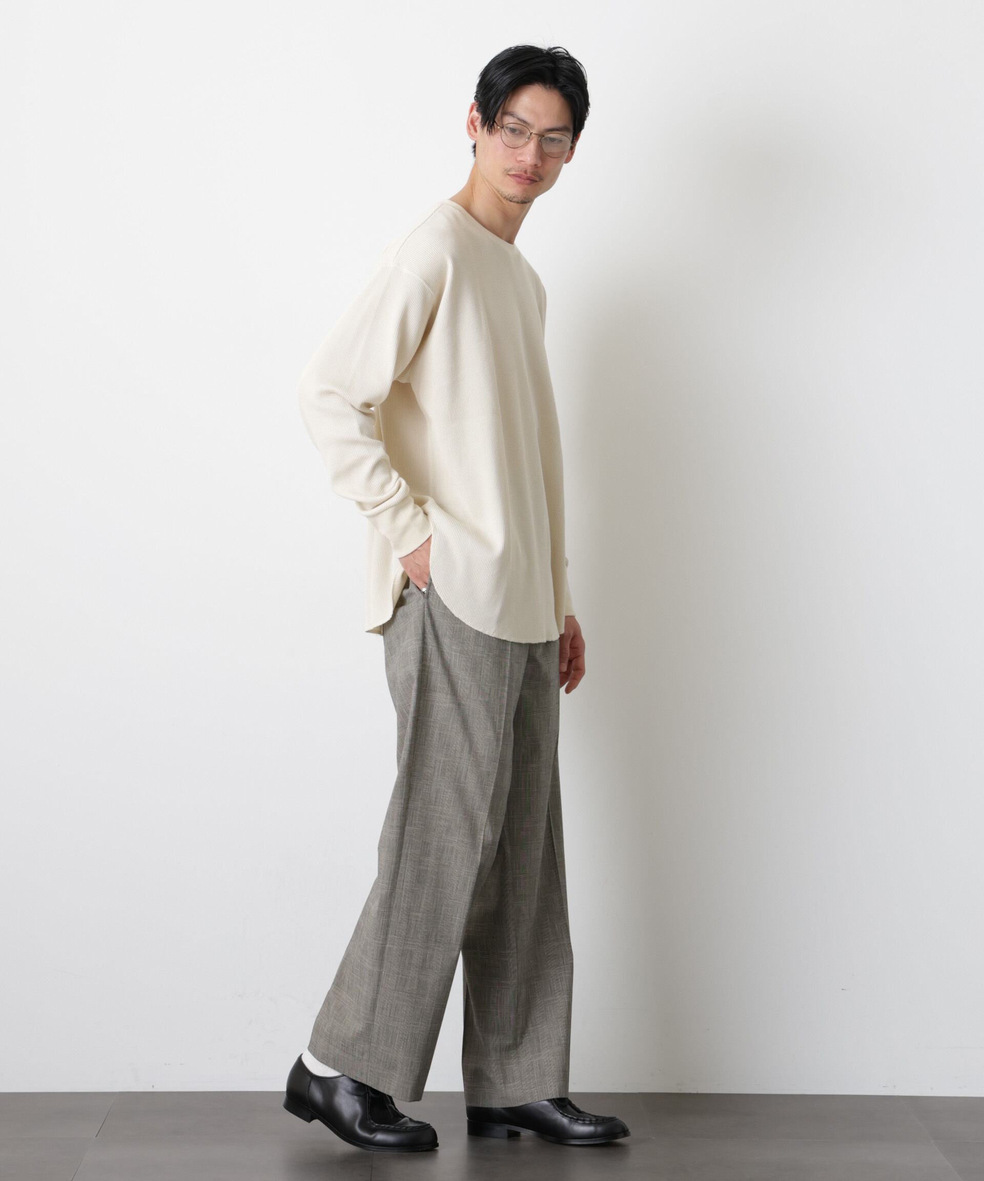 nano･universe「ミニワッフルクルーネックTシャツ 長袖」|Tシャツ・カットソー|