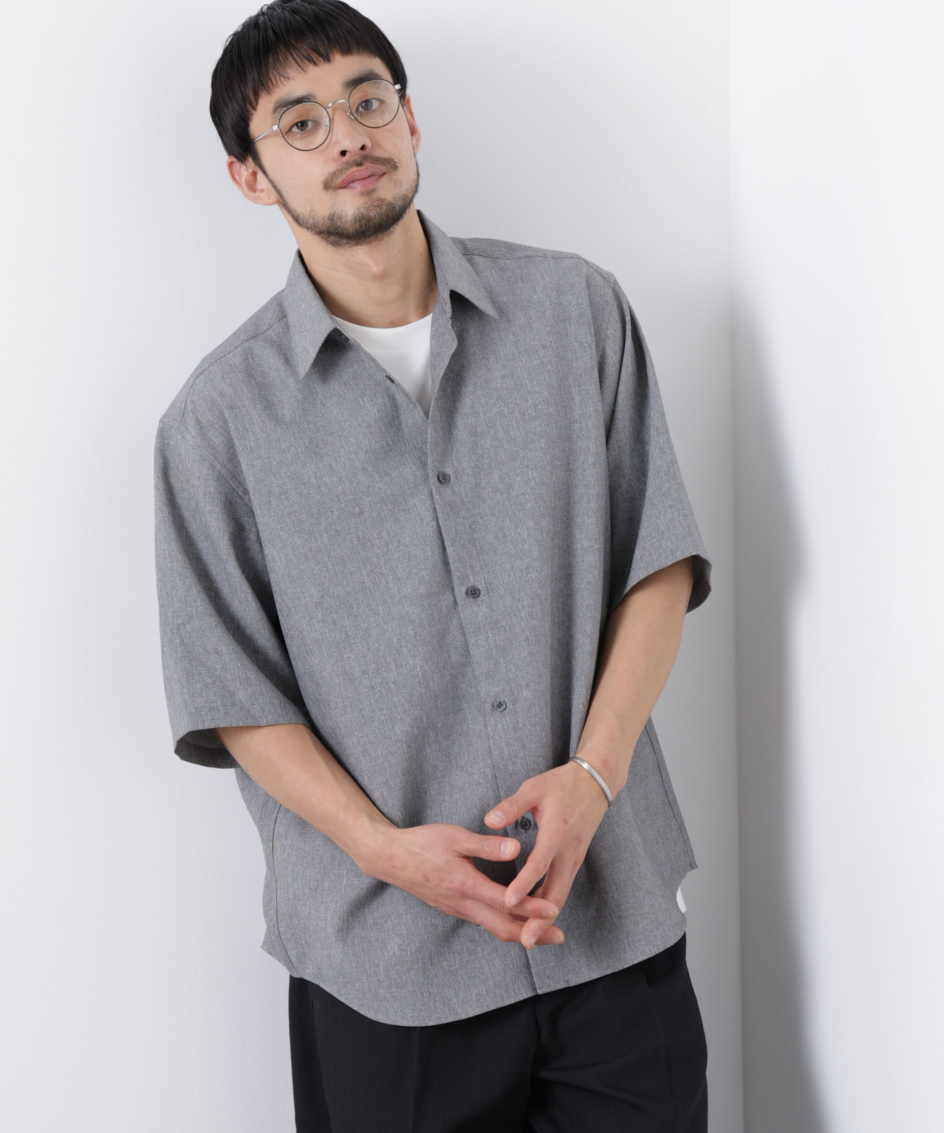 nano･universe「カチオン染め半袖シャツ」|シャツ・ブラウス|ブラック