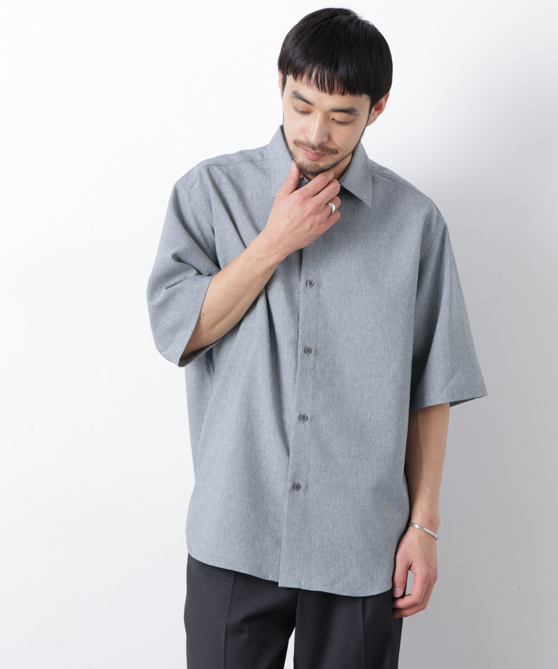 nano･universe「カチオン染め半袖シャツ」|シャツ・ブラウス|ネイビー