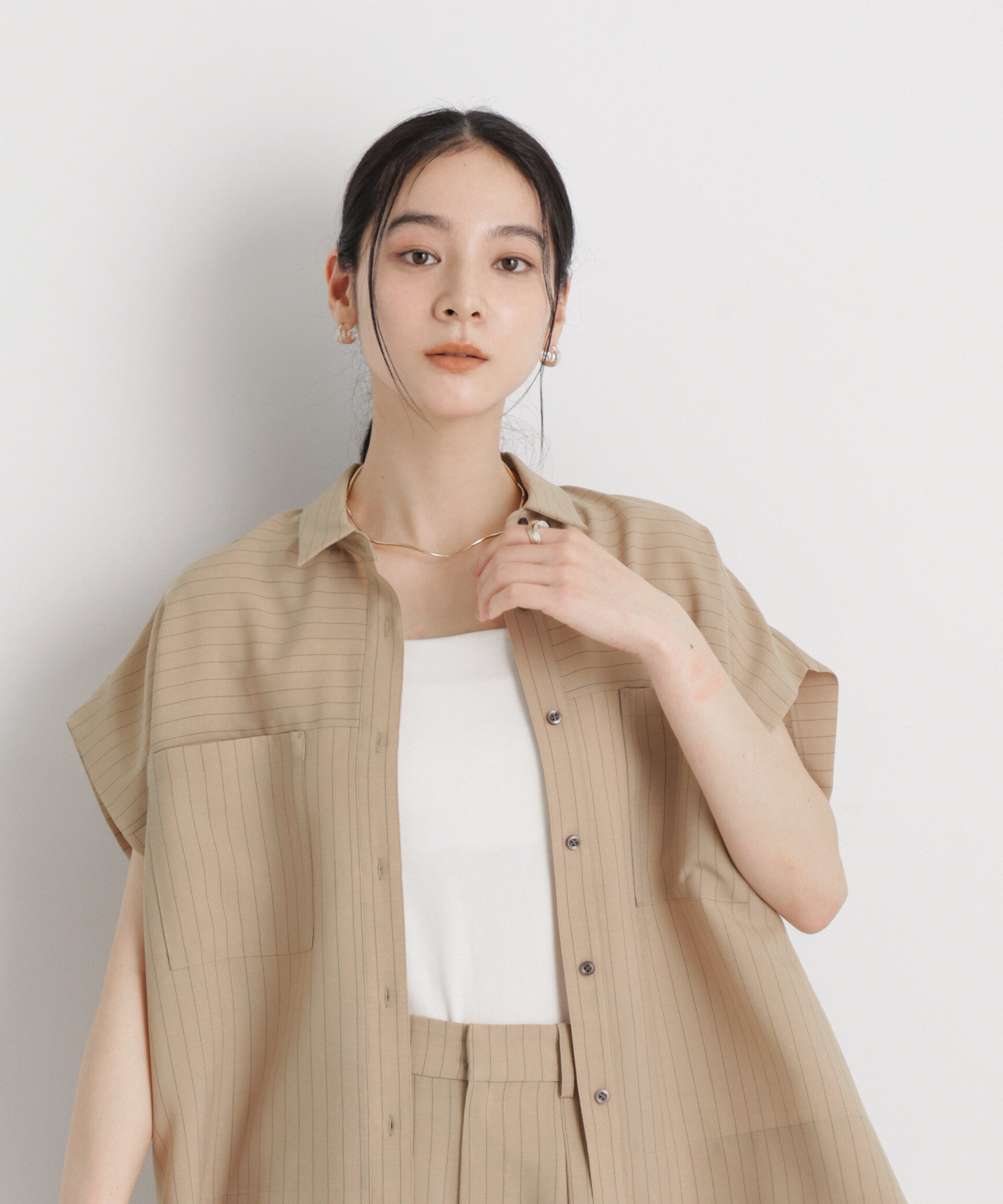 nano･universe「メランジドライ ポケットシャツ(セットアップ可)」|シャツ・ブラウス|