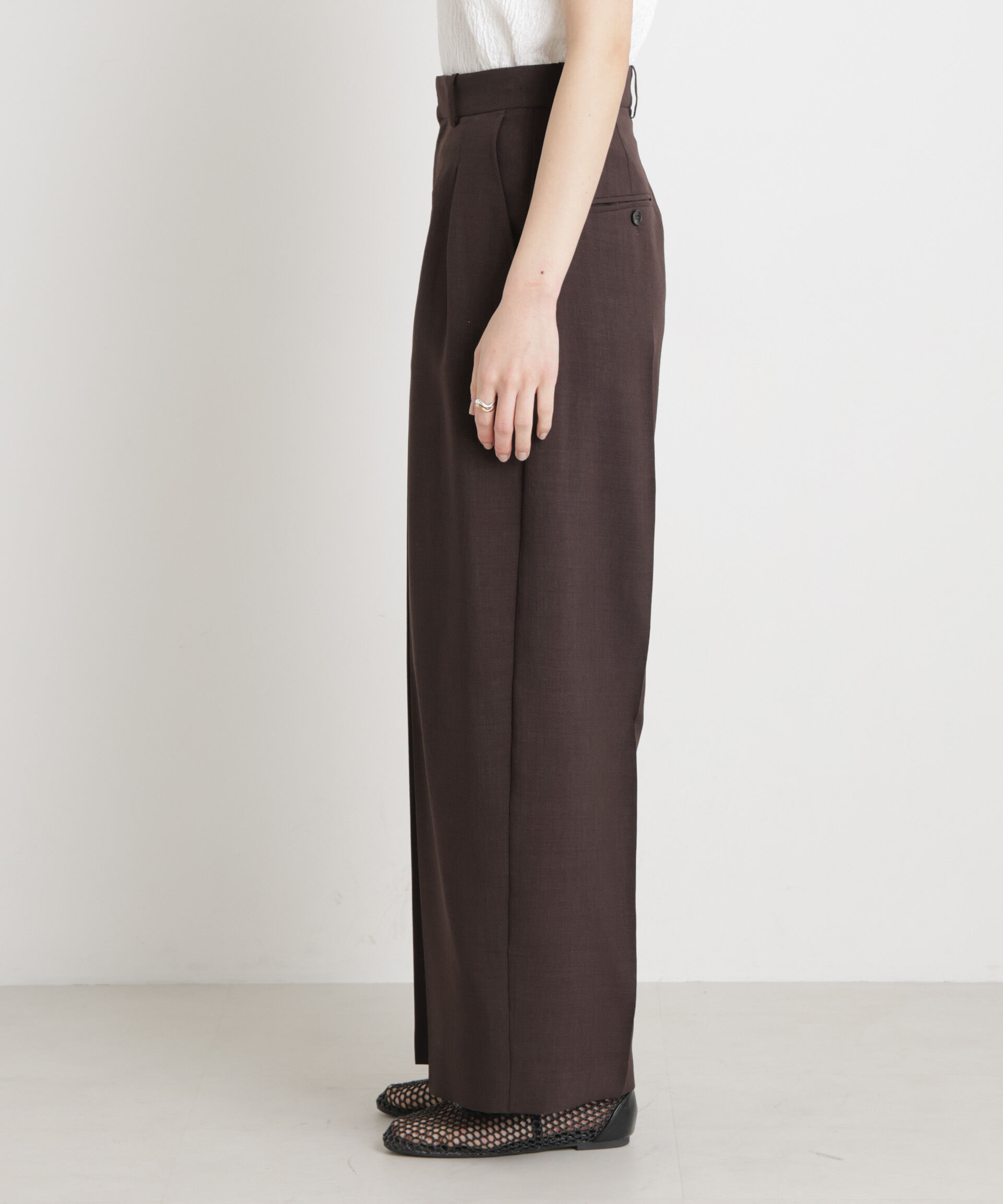 nano･universe「メランジドライ 2タックワイドパンツ(セットアップ可)」|チノ|