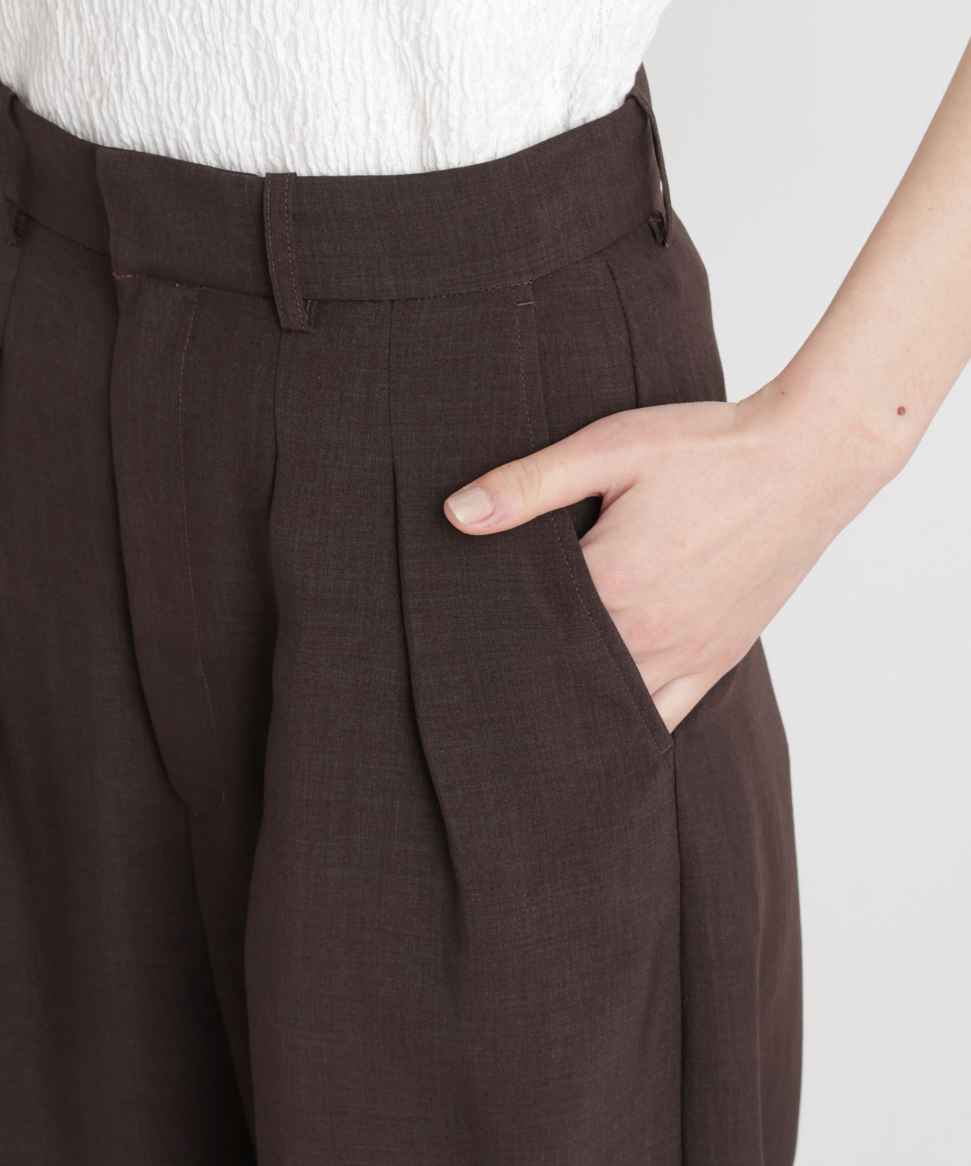 nano･universe「メランジドライ 2タックワイドパンツ(セットアップ可)」|チノ|