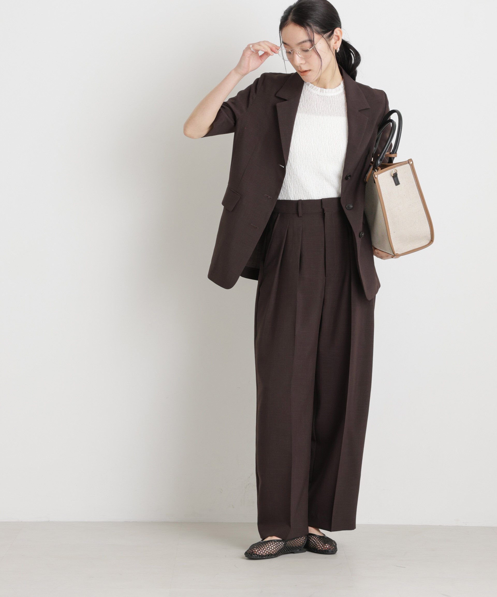 nano･universe「メランジドライ 2タックワイドパンツ(セットアップ可)」|チノ|