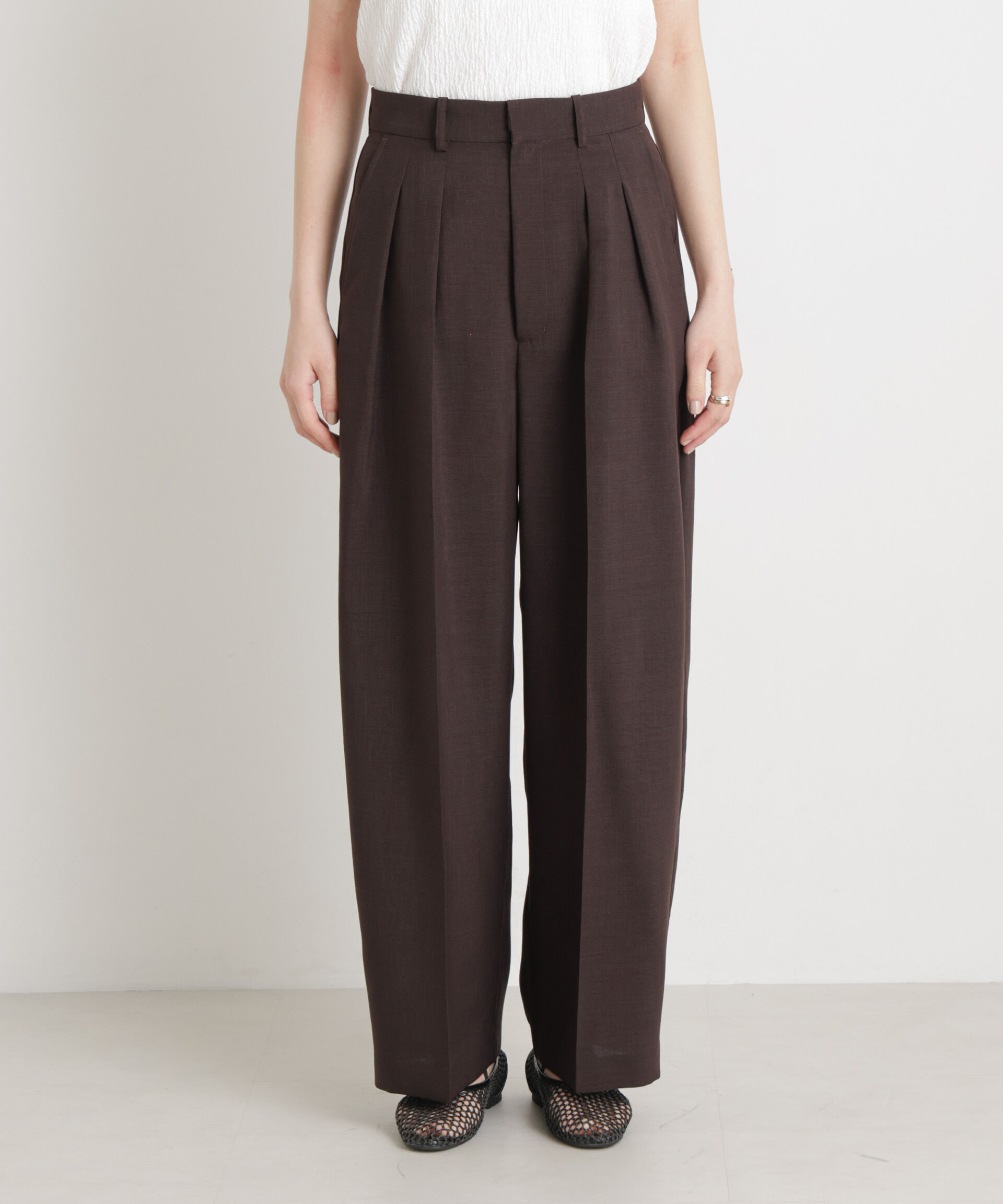 nano･universe「メランジドライ 2タックワイドパンツ(セットアップ可)」|チノ|