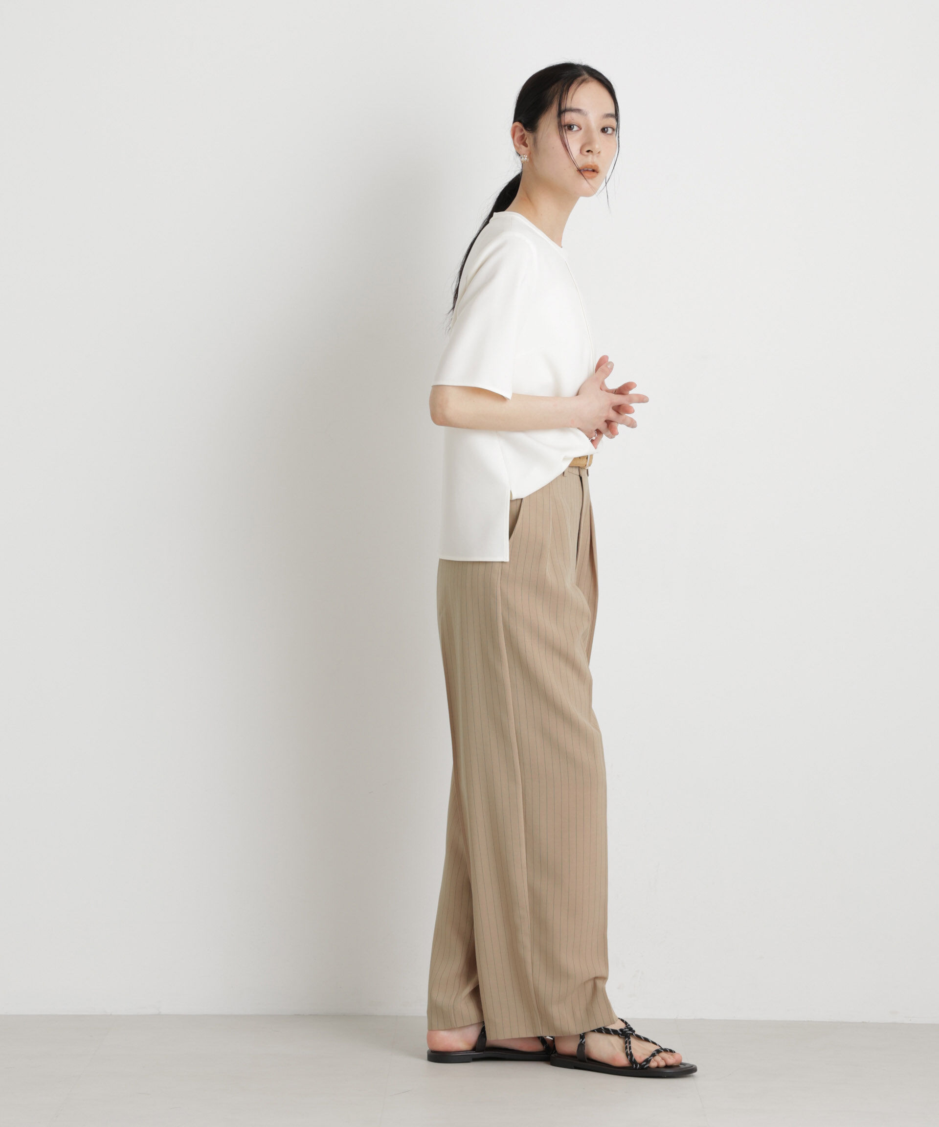 nano･universe「メランジドライ 2タックワイドパンツ(セットアップ可)」|チノ|