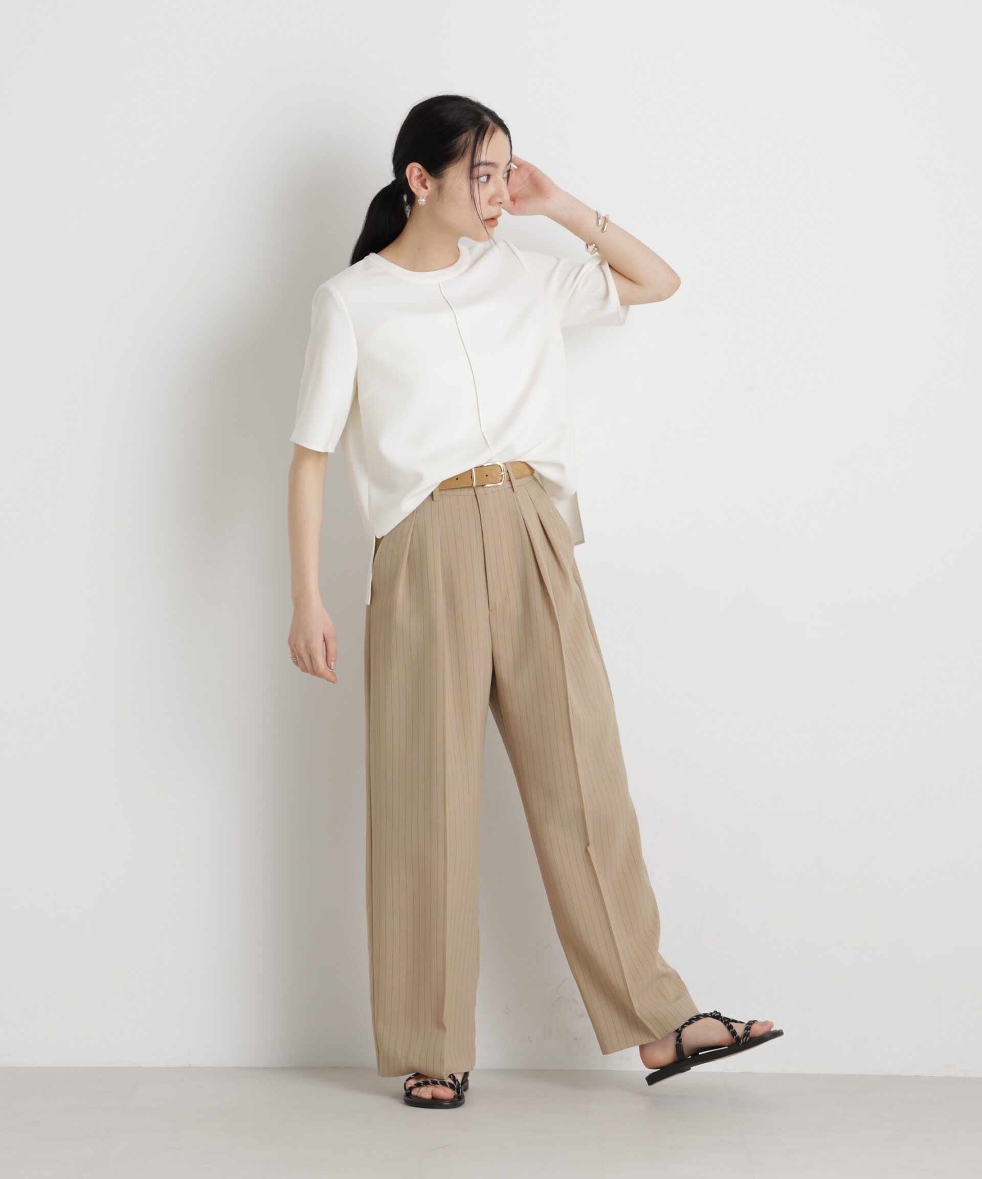 nano･universe「メランジドライ 2タックワイドパンツ(セットアップ可)」|チノ|