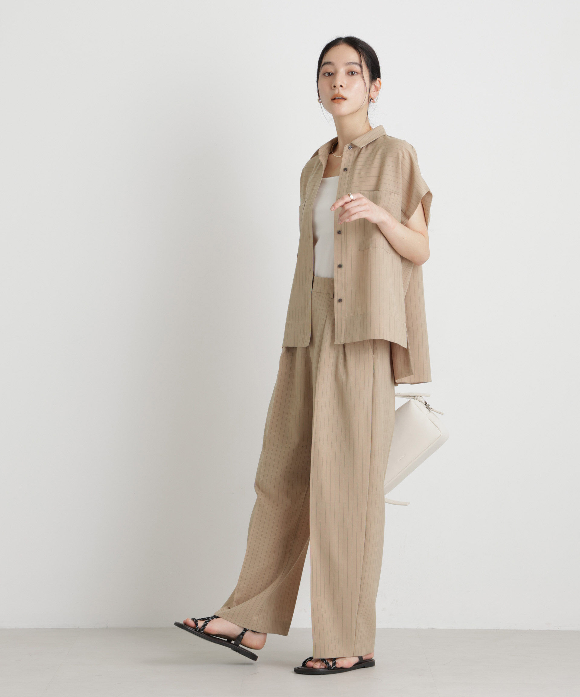 nano･universe「メランジドライ 2タックワイドパンツ(セットアップ可)」|チノ|