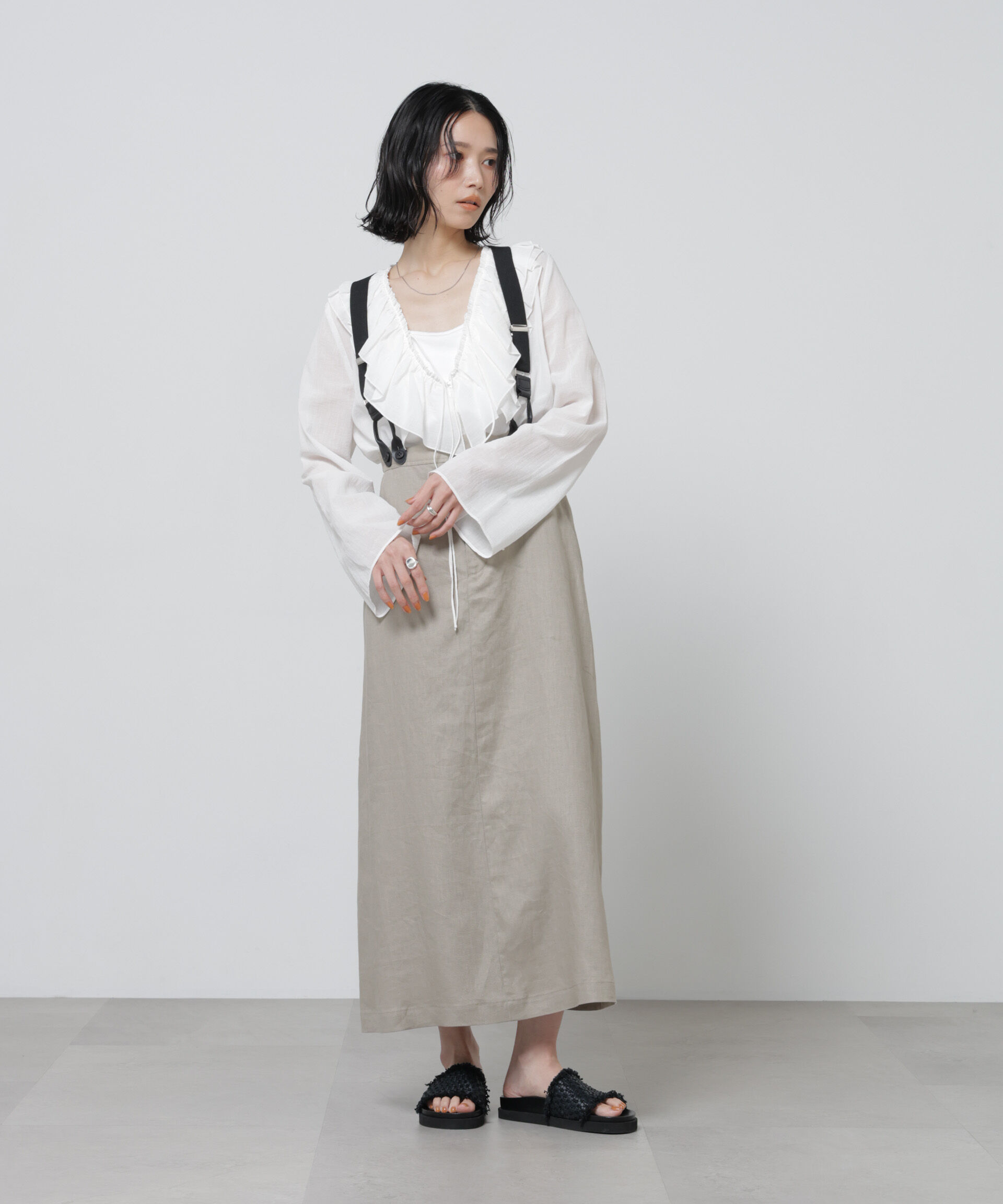 nano･universe「European Flax サスペンダー付きスカート(セットアップ可)」|スカート|