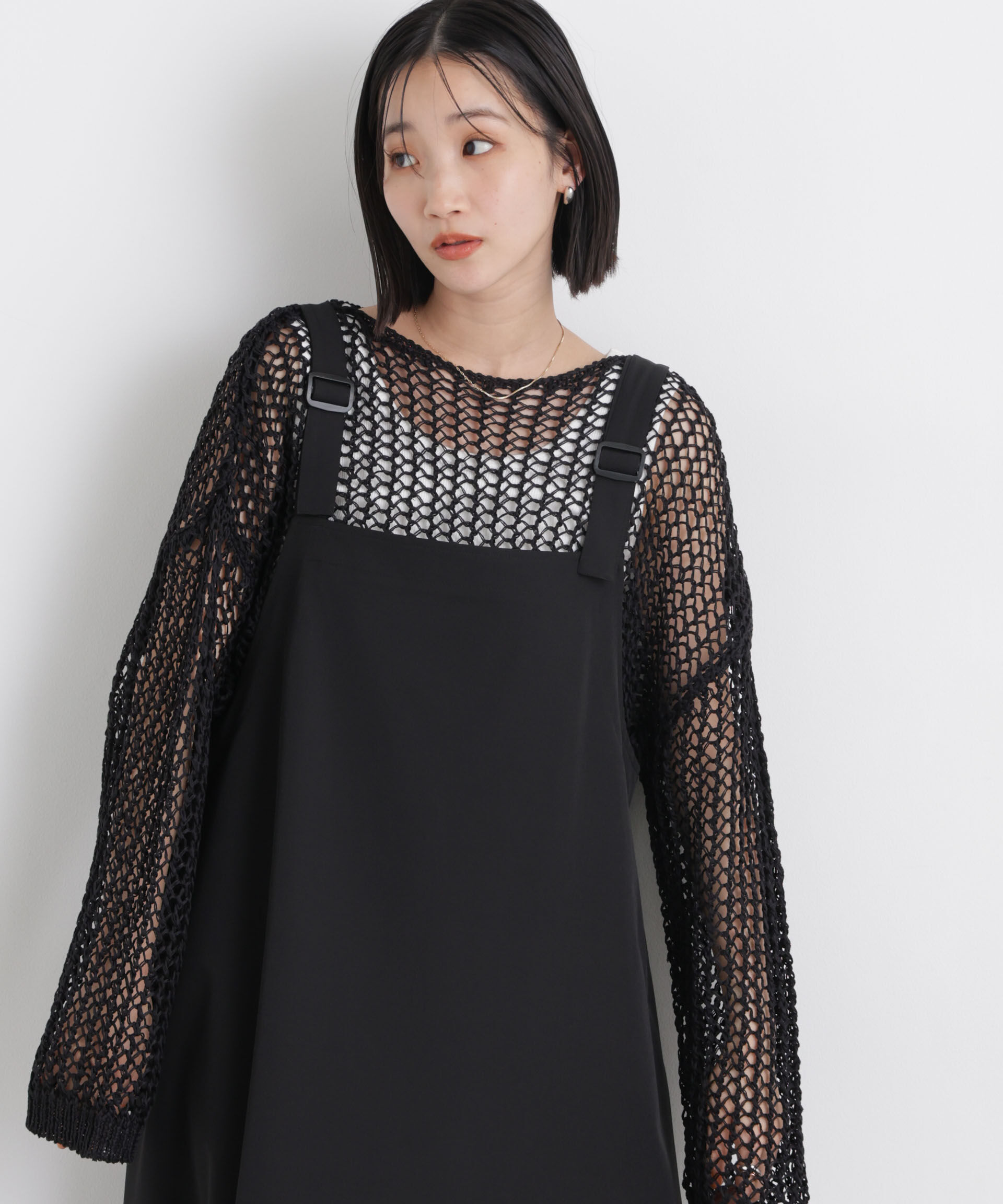 nano･universe「ワイドシルエットメッシュニットプルオーバー」|ニット・セーター|ブラック