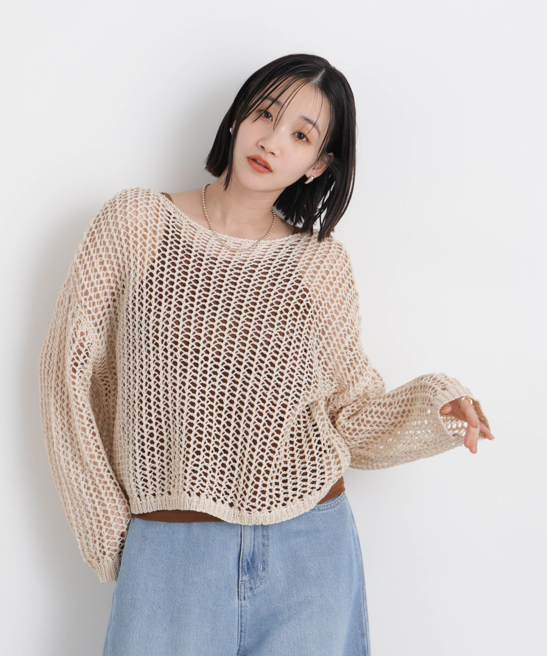 nano･universe「ワイドシルエットメッシュニットプルオーバー」|ニット・セーター|